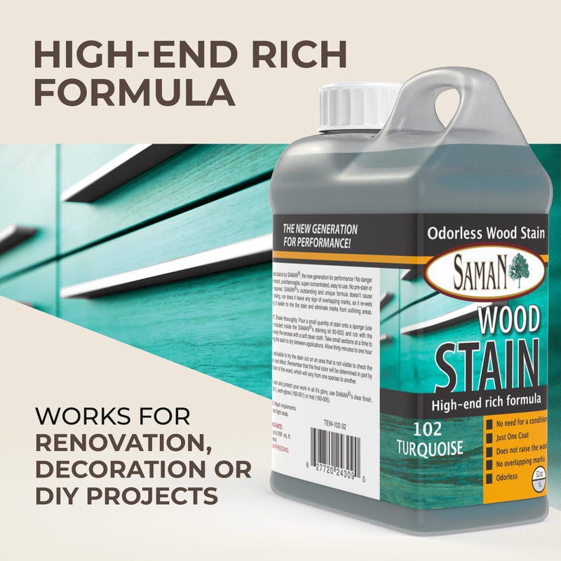 SamaN Interior Water Based Wood Stain - Natural Stain for Furniture, Moldings, Wood Paneling, Cabinets (Turquoise TEW-102-32, 32 oz) - Image 2